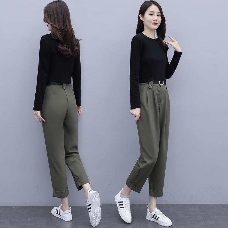Women's Two Piece Pants Spring Leisure Korean Fashion Clothing Set Black Pullover Top Sweatshirt 2 Pcs Outfit