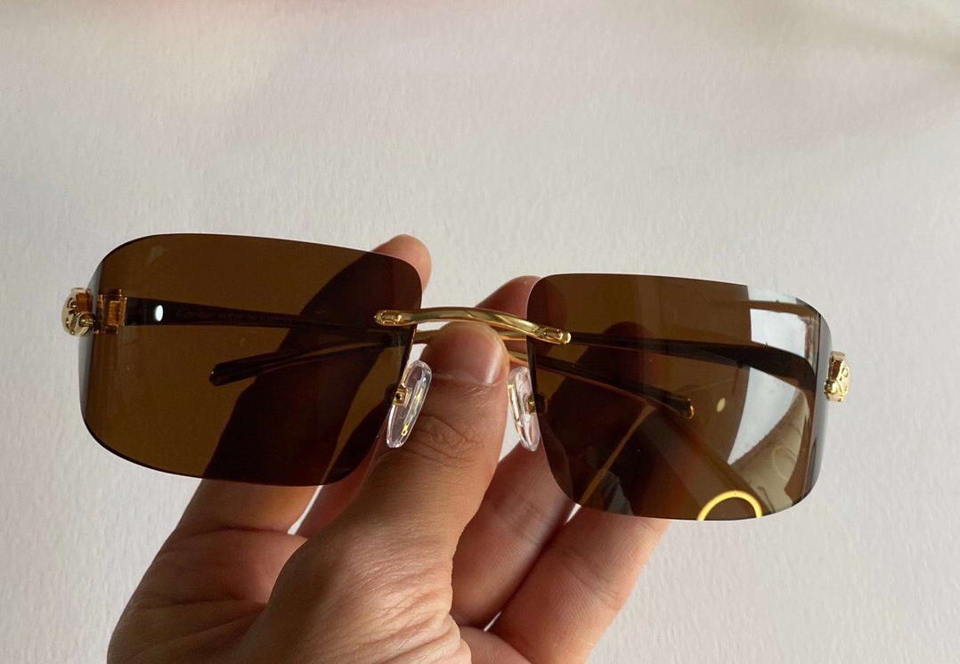 Fashion Rimless Sunglasses Metal Gold Brown Lens Sun glasses for Men uv400 Protection Eyewear with Box
Fashion Rimless Sunglasses Metal Gold Brown Lens Sun glasses for Men uv400 Protection Eyewear with Box