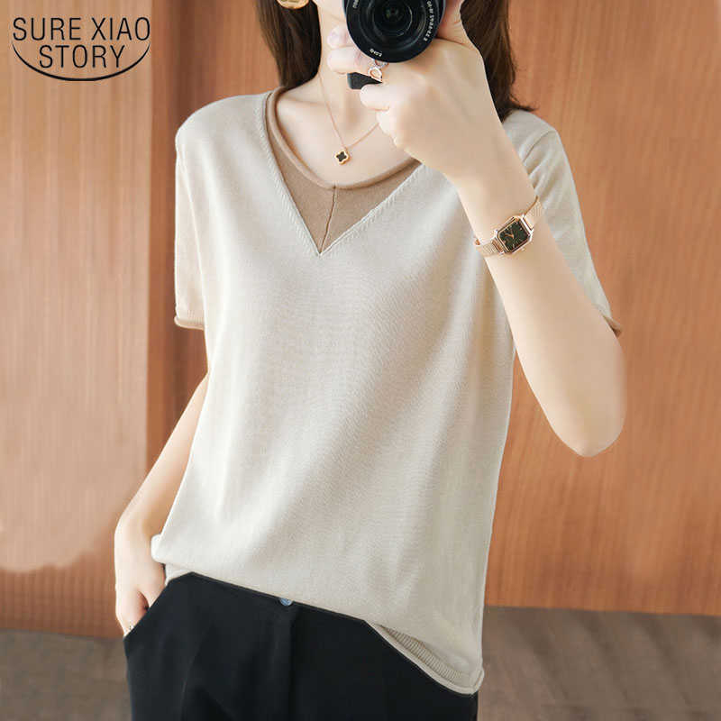 Summer Korean Knitted Short Sleeve Women Blouse Casual Loose V-neck Shirts for Women Cotton Thin Pullover Ladies Tops 13680 210527, Camel
Summer Korean Knitted Short Sleeve Women Blouse Casual Loose V-neck Shirts for Women Cotton Thin Pullover Ladies Tops 13680 210527, Camel