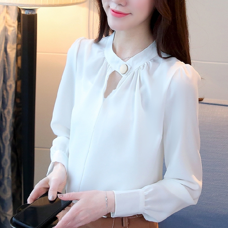 Fashion Women Blouse Long Sleeve Blue Women Chiffon Blouse Shirt OL Blouse Women Tops Shirt Blusas Feminine Blouses 0612 50 210225