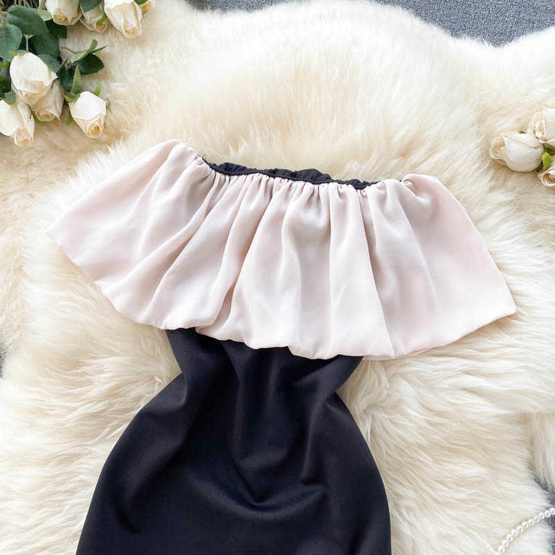 DEAT Women Patchwork Strapless Dress Arrivals Lady Sexy Backless Temperament Fashion Spring Summer 11D1568 210709