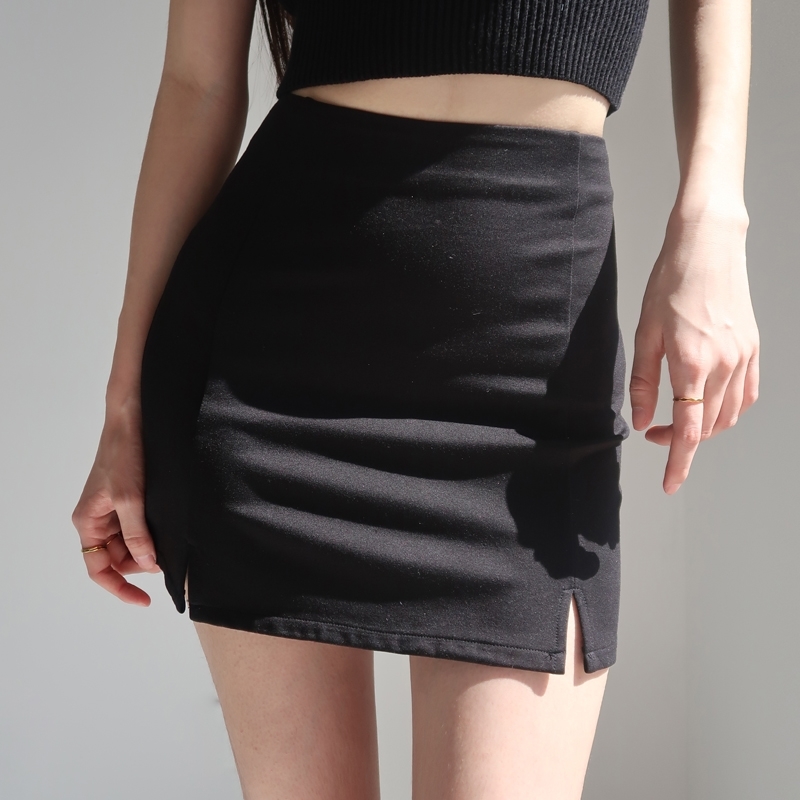 Women Mini Bodycon Skirt With Split Mini Skirt 210306