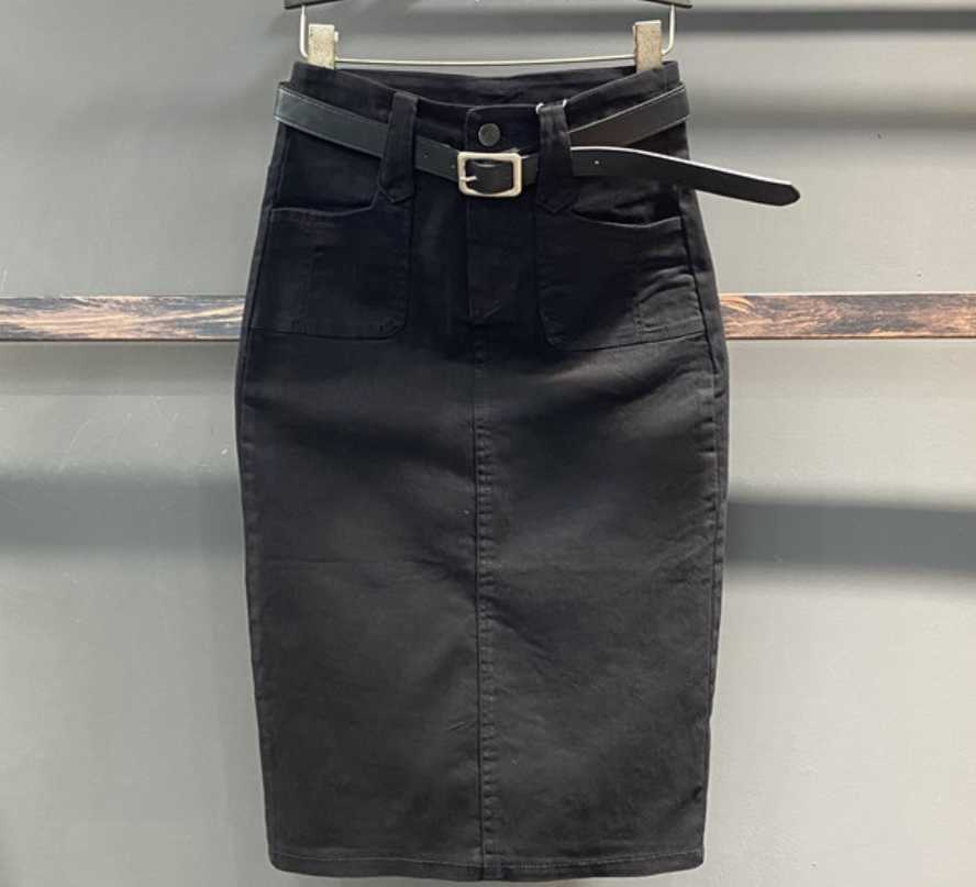 denim skirt women summer casual high waist pacakge hip split knee length ol jeans 210619