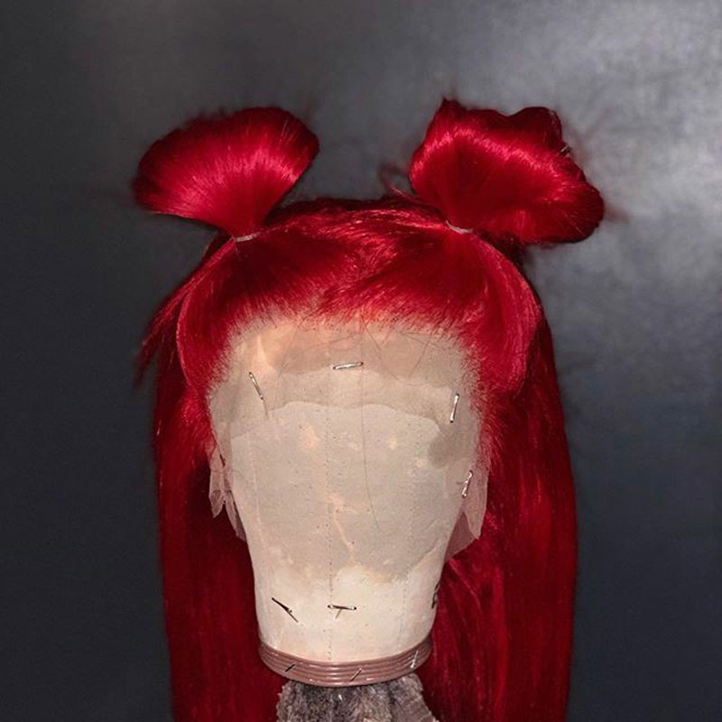 Free shipping Brazilian Lace Front Wig Red Colored Synthetic Wigs For Black Women 10-28 Inch Pre-Plucked Long Straight Silation Human Hair