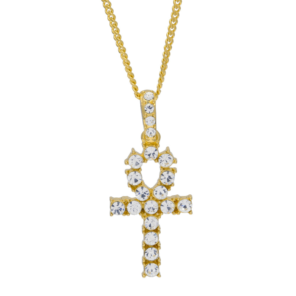 New Arrival Egyptian Ankh Key Of Life Pendant Necklace Gold&Silver Color With Bling Rhinestones Fashion Vintage Hip hop Jewelry