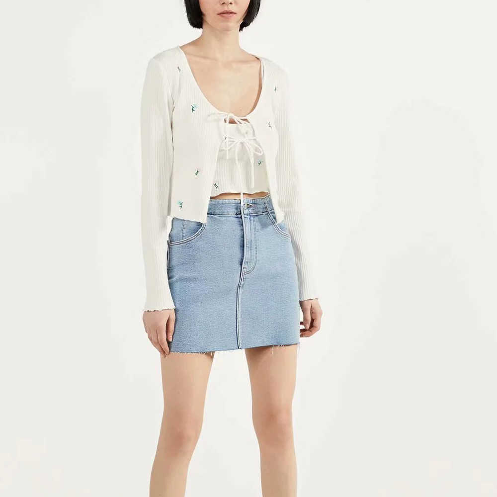 women two piece set knitted cardigan Embroidery & Adjustable strap crop top camisole ensemble femme 210707