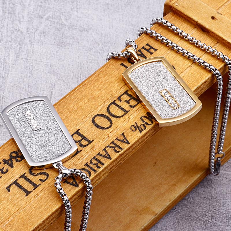 Gold Black Card Pendant Necklace For Men With 66CM Long Chain Cool Stainless Steel Mens Jewellery Accessories Logo Name Engrave