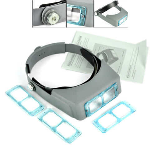 4 Lens Binocular Magnifier Optivisor Headset Light Lamp Head Band Set 4x Lighted Magnifying Glass Eye Loupe Watch Repair Welding Car