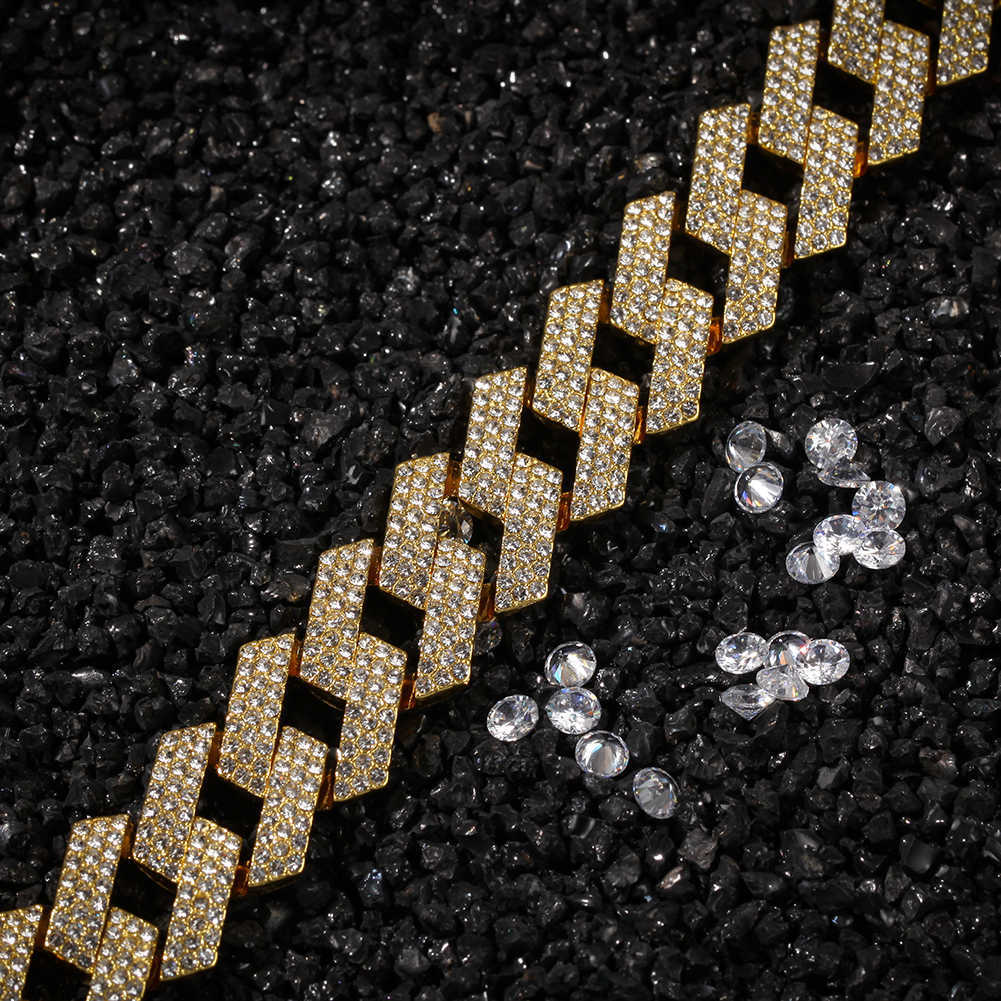 THE BLING KING 20mm Miami Prong Cuban Link Bracelet 3 Row Full Iced Out Rhinestones 7inch 8inch Bracelet Mens Hiphop Jewelry 210609