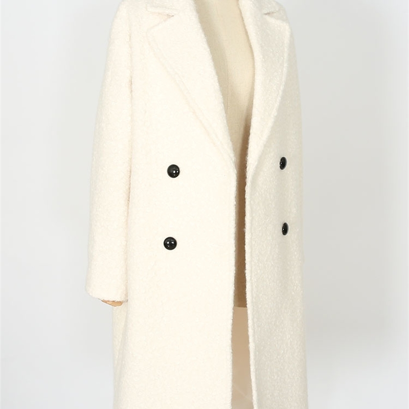 Abrigos mujer UK New Women Spring Winter Simple White Woolen Long Coat Female Notched Thick long Overcoat Casacos T190903