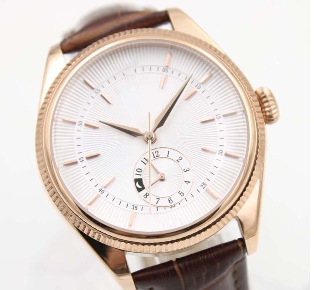 40MM Automatic Mechanical Mens Watch Watches Rose Gold Case White Dial With A Brown Leather Strap and GMT Subdials Free Shipping, Slivery;brown
40MM Automatic Mechanical Mens Watch Watches Rose Gold Case White Dial With A Brown Leather Strap and GMT Subdials Free Shipping, Slivery;brown