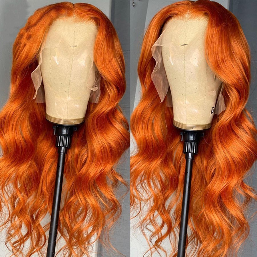 Free shipping Ginger Orange Body Wave Lace Front Human Hair Wig with BabyHair 13x4 Wavy Synthetic Wigs Bleached Knots For Women