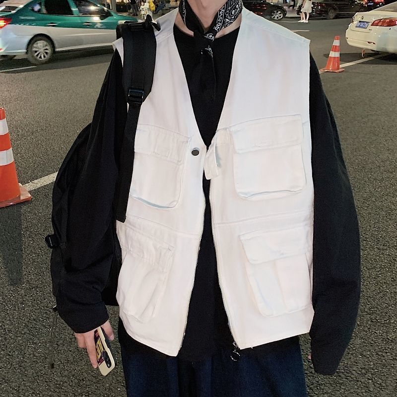 2021 New Autumn Zipper Men's Fashion Solid Color Multi-pocket Tooling Men Streetwear Loose Hip-hop Vest Denim Jacket Mens 0q53, Black
2021 New Autumn Zipper Men's Fashion Solid Color Multi-pocket Tooling Men Streetwear Loose Hip-hop Vest Denim Jacket Mens 0q53, Black