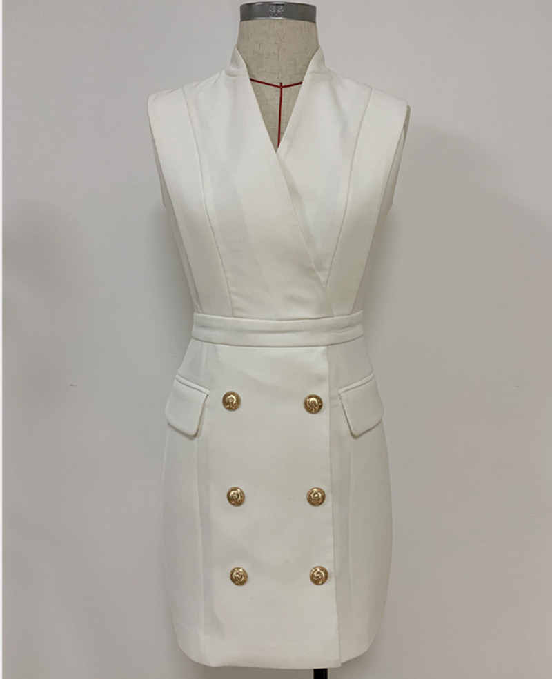 Designer Elegant Women Runway Dresses V Neck Sleeveless Female Lion Head Golden Button Double-Breasted High Quality Milan Blazer Dress A82, Black
Designer Elegant Women Runway Dresses V Neck Sleeveless Female Lion Head Golden Button Double-Breasted High Quality Milan Blazer Dress A82, Black