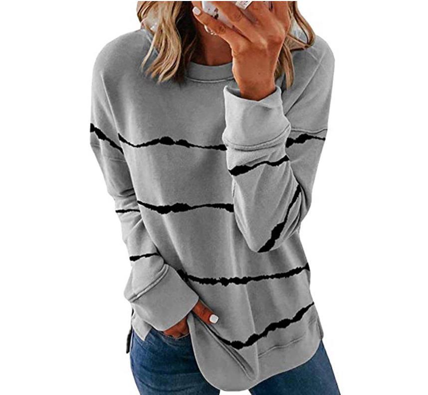 New Autumn Tops 5XL Large Size Women Tie Dye Stripe T Shirt Casual Long Sleeve Oversized Loose Tee Shirt Fashion Ladies Top 210302