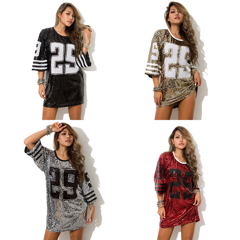 Stylish Hip hop Sequins print Summer tops rock t shirt Women Street dance Loose vintage streetwear club Party clothes Female New 210306