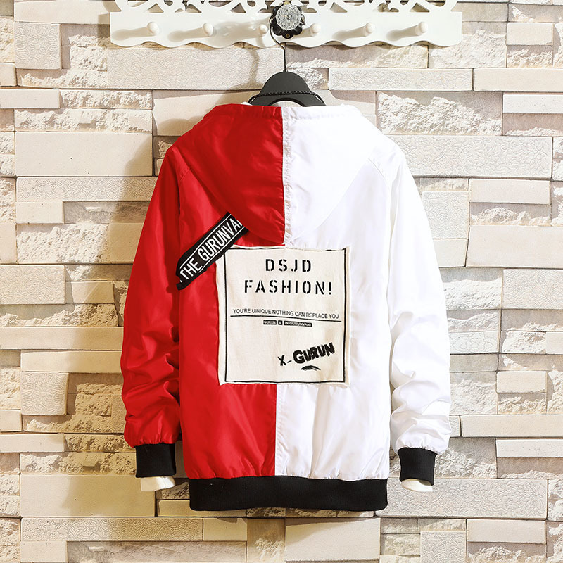 Hip Hop Mens Hooded Windbreaker Jacket Autumn Casual Vintage Color Block Loose Track Hoodie Jacket Coats Streetwear HipHop 201126