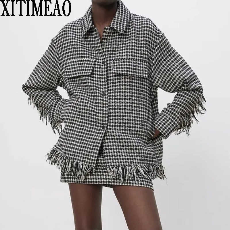 ZA Women Fashion Oversized Checked Plaid Jacket Coat Vintage Pocket Female Chic Tassel XITIMEAO 210604, Black
ZA Women Fashion Oversized Checked Plaid Jacket Coat Vintage Pocket Female Chic Tassel XITIMEAO 210604, Black
