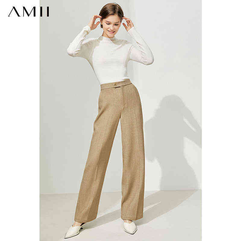 Amii Minimalism Winter Pants For Women Elegant High Wais Wide Leg Office Lady Suit Pant Female Casual Trousers 12130402 211115
