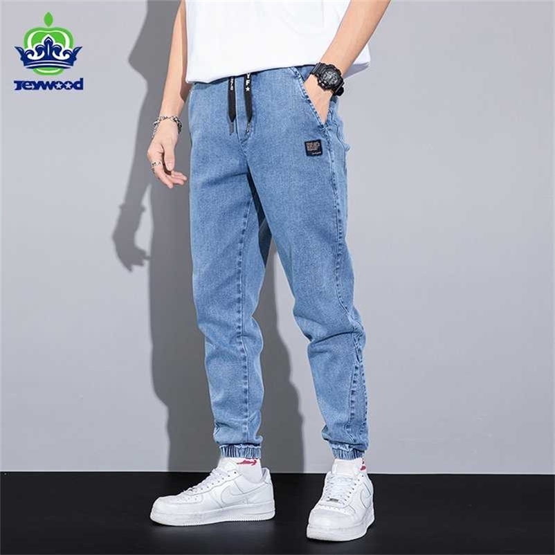 Spring Summer Blue Cargo Jeans Men Streetwear Denim Jogger Pants Baggy Harem Jean Trousers Male Oversize Large size4 5 6 7XL 8XL 211120