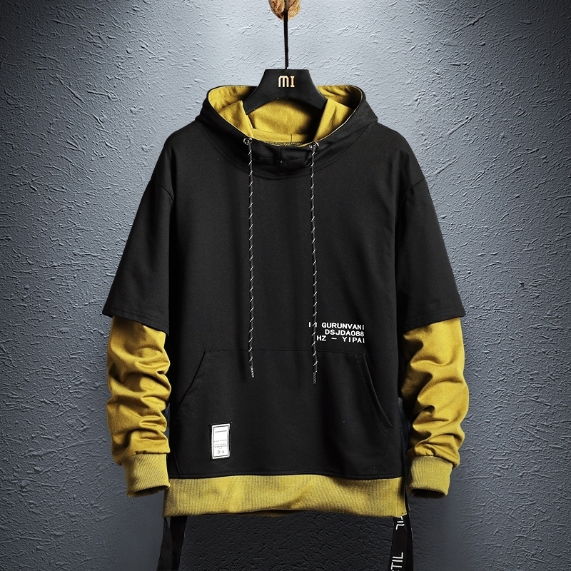 Patchwork Hoodie Sweatshirt Mens Autumn Hip Hop Cotton Pullover Hoodies Streetwear Japan Style Clothes colorblock hoodie 201020