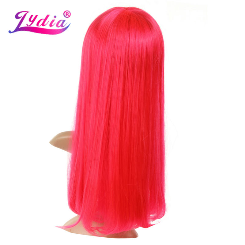 Synthetic Wigs Lydia Pure Color Pink Long Straight 20 Inch Blunt Bang Wig With MONO Web Kanekalon For Women Nature Party