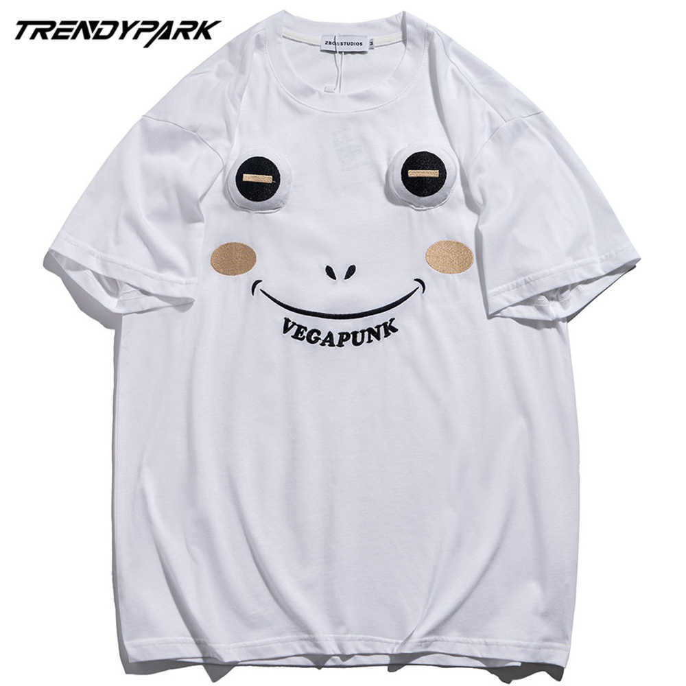Hip Hop Funny T-Shirt Men Frog Face Harajuku Tshirt Cotton Casual Summer Short Sleeve T Shirt Green Tops Tees 210601