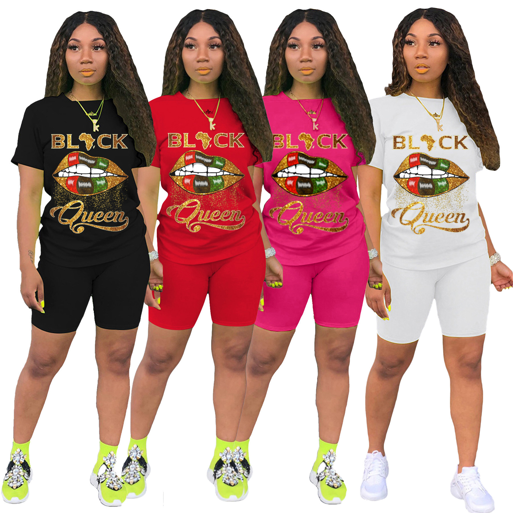 692.Women's tracksuits stylist print T-shirt shorts pants two piece set high quality black and white yellow red multi color short sleeve S-XXL 
692.Women's tracksuits stylist print T-shirt shorts pants two piece set high quality black and white yellow red multi color short sleeve S-XXL