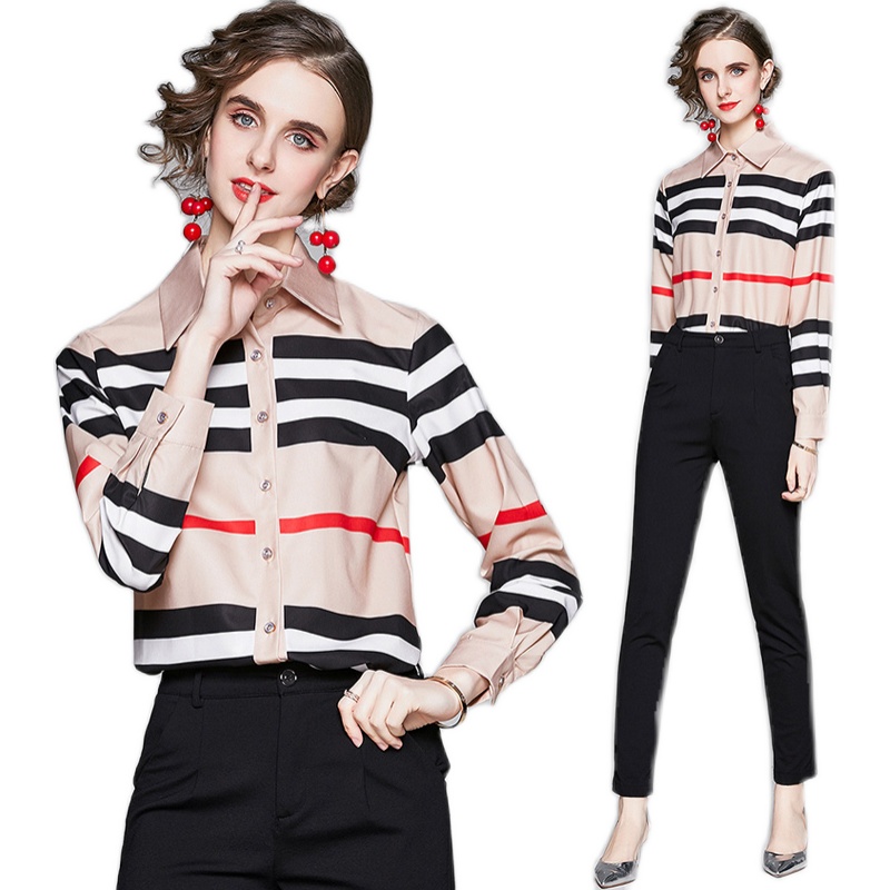 new spring runway shirts long sleeve autumn winter lapel neck womens striped button shirt plus size ladies office designer blouses tops, Customize
new spring runway shirts long sleeve autumn winter lapel neck womens striped button shirt plus size ladies office designer blouses tops, Customize