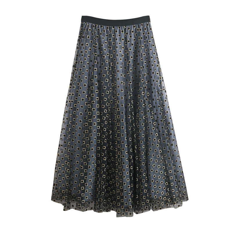 Autumn Heavy Work Plaid Skirt womens Winter Womens MidLength A line Skirt High Waist elegant Tulle Print Skirt 210306