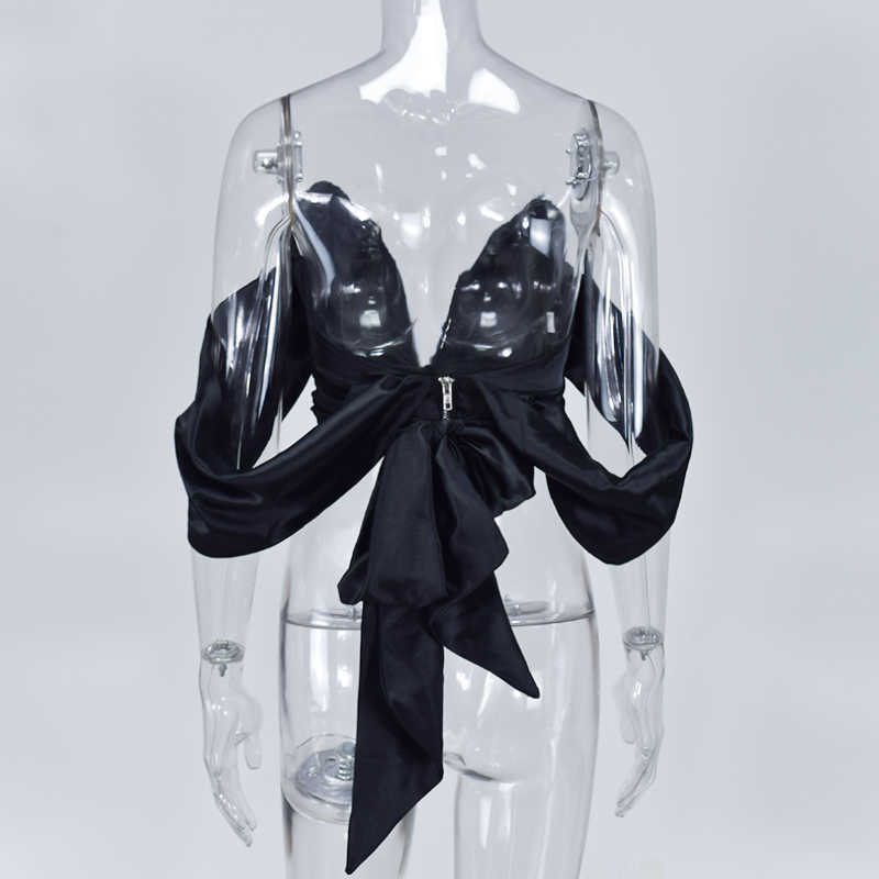 Colysmo Black Crop Top Women Summer Satin s White Sexy Off Shoulder Deep V-neck Cropped Vintage Bustier Cami 210527