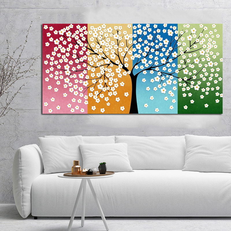 RELIABLI ART Abstract Seasons Tree Pictures Canvas Painting Wall Art For Living Room Modern Home Decoration Posters And Prints