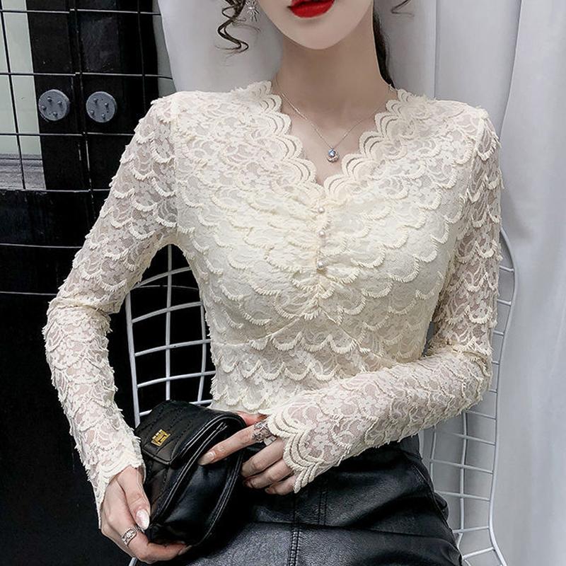Women's Blouses & Shirts Elegant Lace Blouse V-neck Shirt Women 2022 Autumn Long Sleeve Slim Tops Korean Fashion Solid Casual 17386, White
Women's Blouses & Shirts Elegant Lace Blouse V-neck Shirt Women 2022 Autumn Long Sleeve Slim Tops Korean Fashion Solid Casual 17386, White