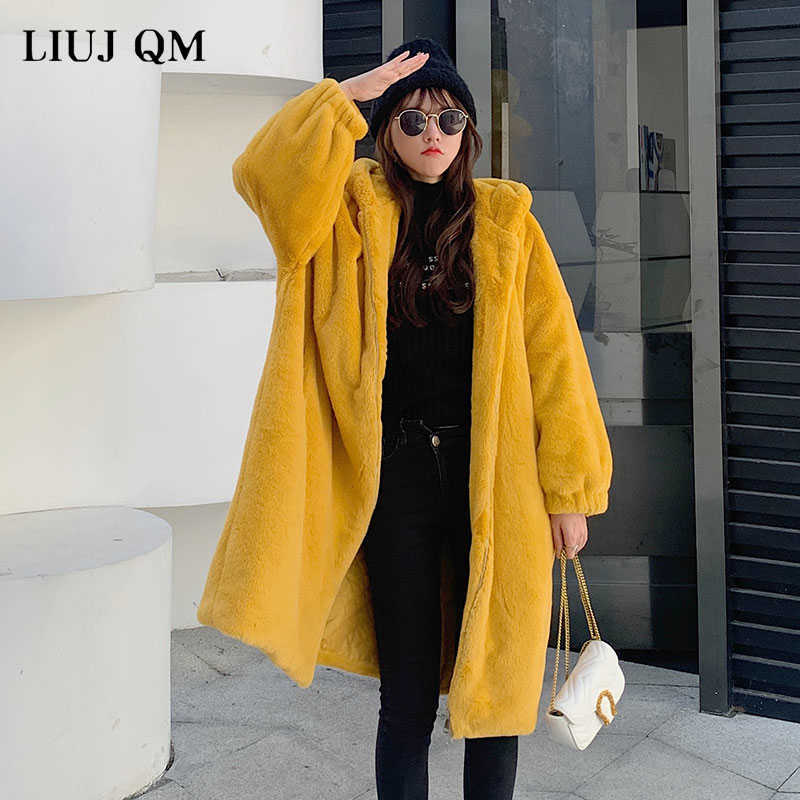 Women Parka Winter clothes Oversize Faux Fur Coat Thick Warm Long Fur Jacket Hooded Overcoat Plush Coat Winter Jackets 211019