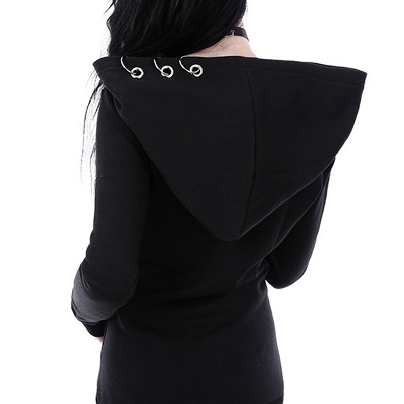 Women's Black Gram Long Sleeve Loose Hooded Hoop Hoodie Harajuku Cotton Streetwear Solid Hoodies Women 201127