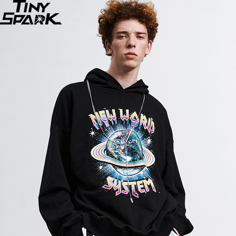Hip Hop Streetwear Hoodies Sweatshirt World Print Men Harajuku Pullover Hoodie Cotton Autumn Loose Sweat Shirt Black 201127