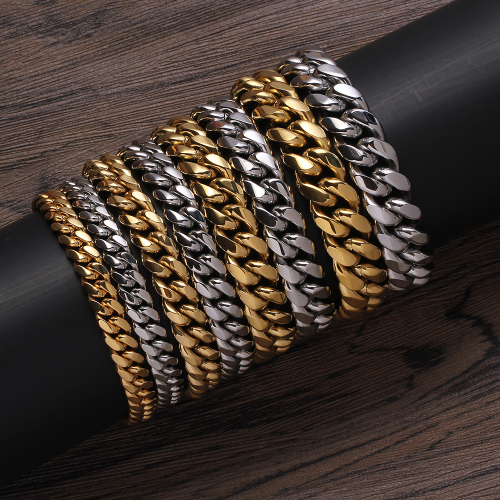 Men's bracelet Link 8mm10mm12mm14mm stainless steel round grinding color preservation Cuban copper double-sided micro-inlaid zircon buckle head