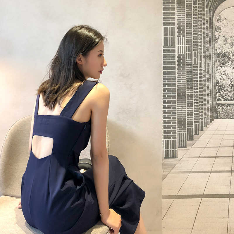 Sexy Bow Strap Jumpsuit Wide Legs Summer Sleeveless Backless CalfLength Pants Bodysuits Solid Fashion Higt Waist Rompers Womens 210608