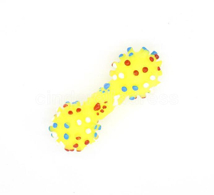 free shipping Colorful Dotted Dumbbell Shaped Dog Squeeze Squeaky Faux Bone Pet Chew Toys For Dogs DHL B0520A01