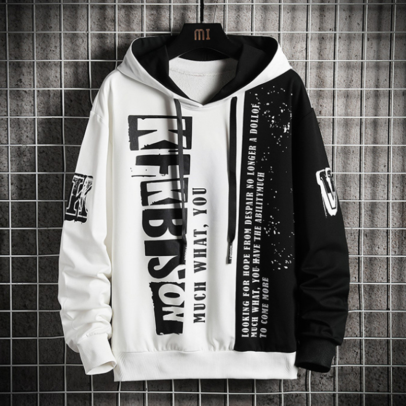 Streetwear Men Hoodie New Letter Print Hooded Sweatshirts Mens Patchwork Hip Hop Hoodies High Street Fashion Tops Men 201104