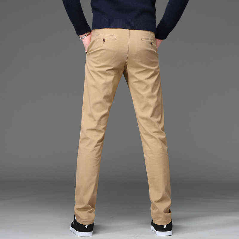 Pants Men Business Straight Cotton Trousers Stretch Man Elastic Slim Fit Casual Big Plus Size 42 44 Black Khaki Red Blue Pant 211112