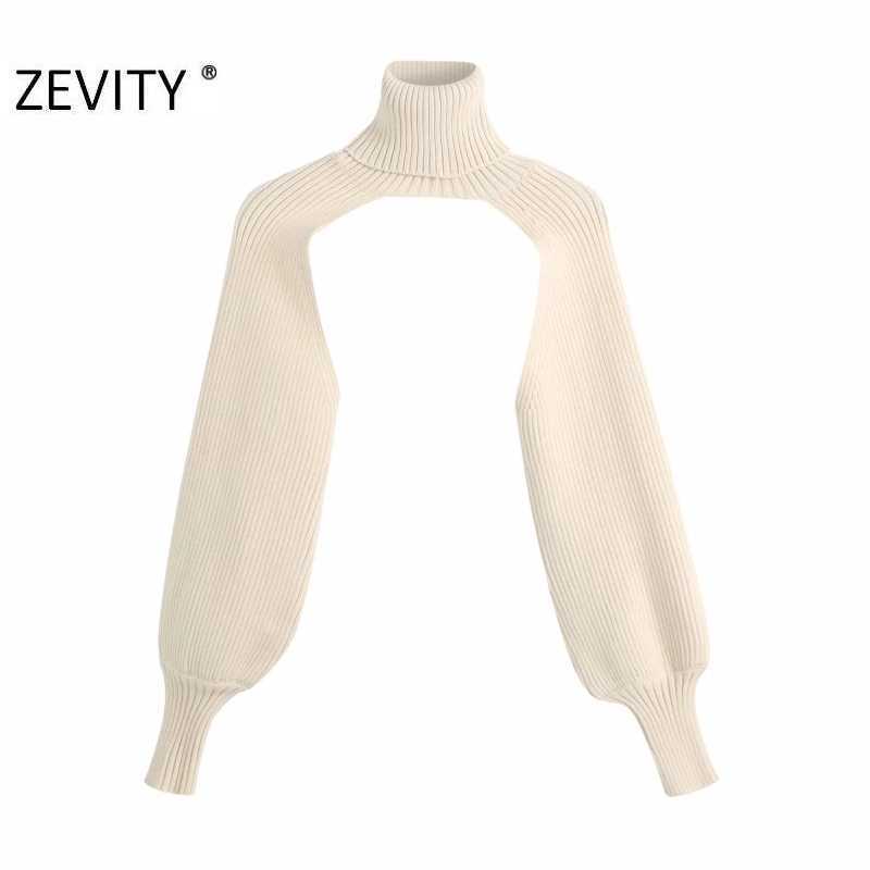 Zevity women fashion turtleneck collar lantern sleeve knitting sweater female long sleeve casual sweaters chic tops S398 210603