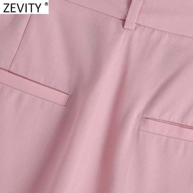 Zevity Women Simply Pink Color Wide Leg Pants Vintage High Waist Office Ladies Zipper Fly Casual Pantalones Mujer P1023 210603