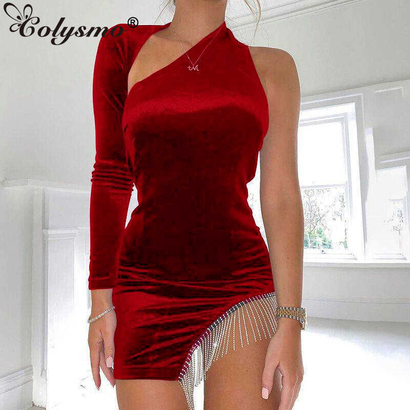 Colysmo Sexy Party Dress Women One Shoulder Long Sleeve Black Diamond Tassel Bodycon Red Slim Fit Mini Velvet White 210527
Colysmo Sexy Party Dress Women One Shoulder Long Sleeve Black Diamond Tassel Bodycon Red Slim Fit Mini Velvet White 210527