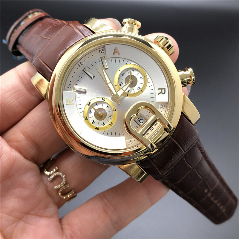 Men's automatic high quality watches black leather strap gold stainless steel dial quartz fashion watch 5ATM waterproof suitable for montre de luxe
