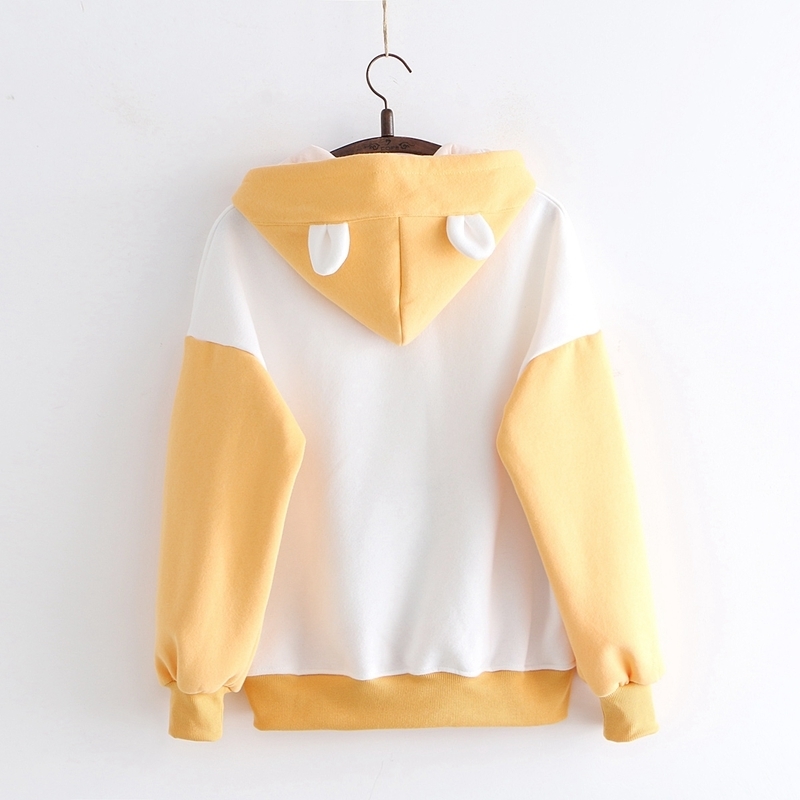 YUPINCIAGA embroidery hit color Sweatshirts Women hamster Hooded Warm Pullovers With Horns Harajuku Hooded Girls Teens Hoodies 201217