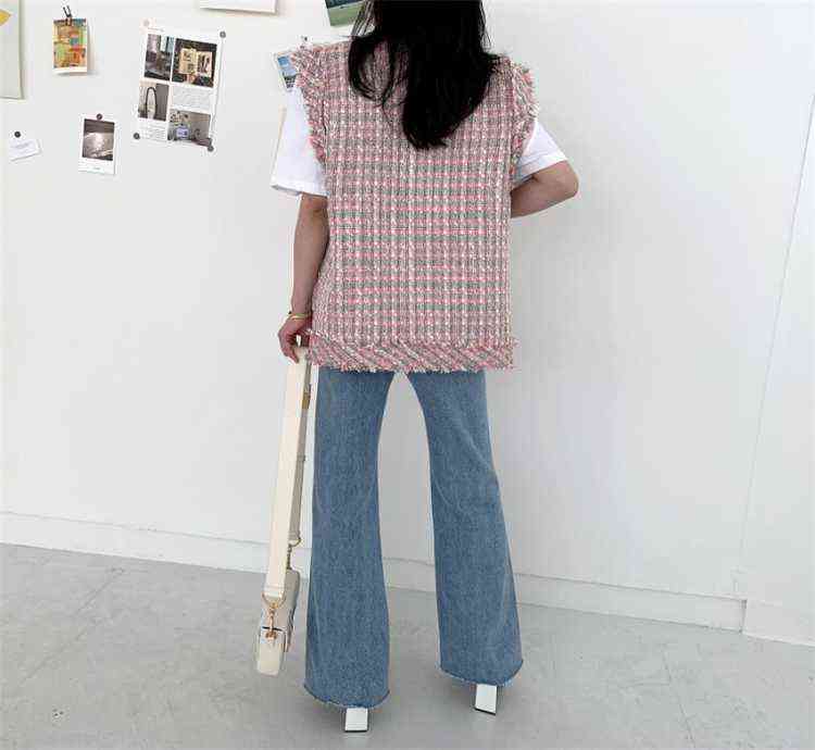 Women's Clothing Autumn Small Fragrant Pearl Buttons Tweed Vest Jacket Loose Fitting Single Breasted Vest 211106