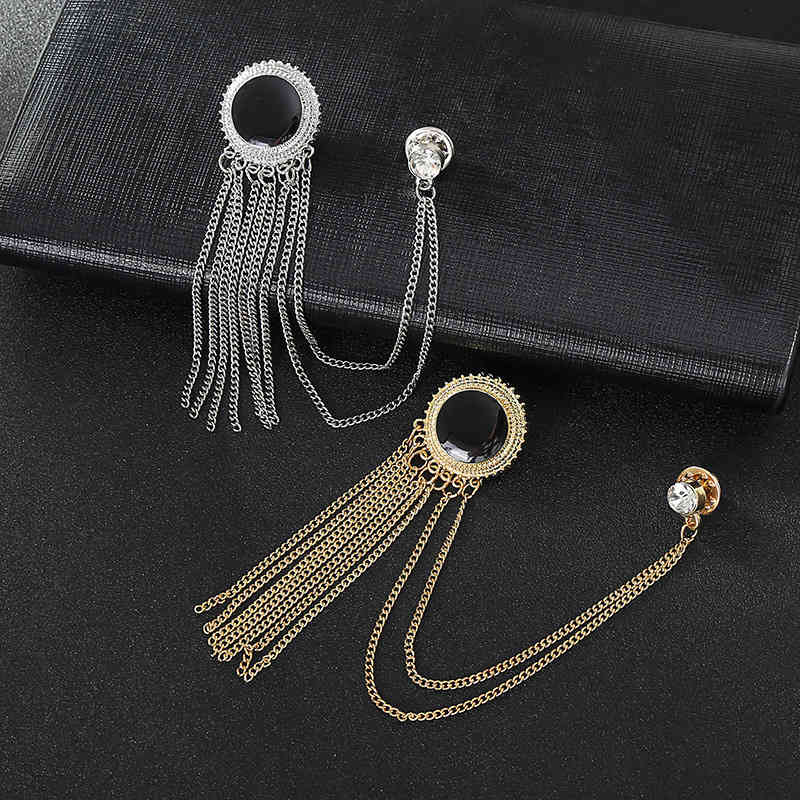 Men's Tassel Temperament Brooch Korean Chain Collar Suit Gold Pin Simple Accessories