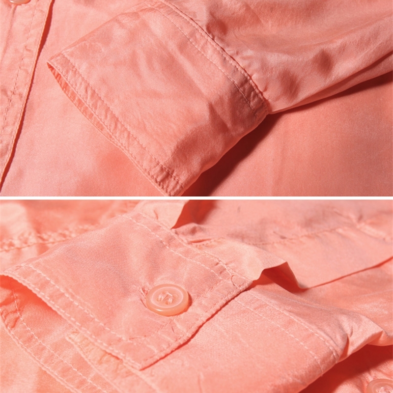 Women Summer 100% Natural Silk Blouse Real Silk Long Sleeve Basic Shirt OL Solid Multi-color Top Shirts Silk Blouses for Women 210225