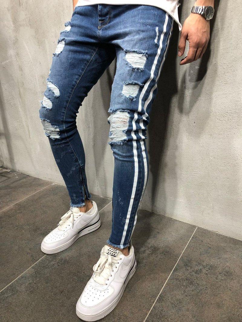 Men's Jeans Mens Skinny Slim Fit Ripped Big And Tall Stretch Blue For Men Distressed Elastic Waist M-4XL